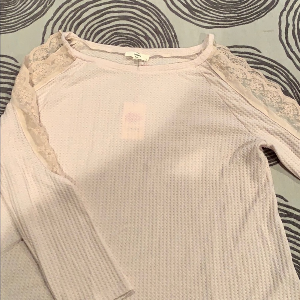 Cold shoulder waffle knit light pink top